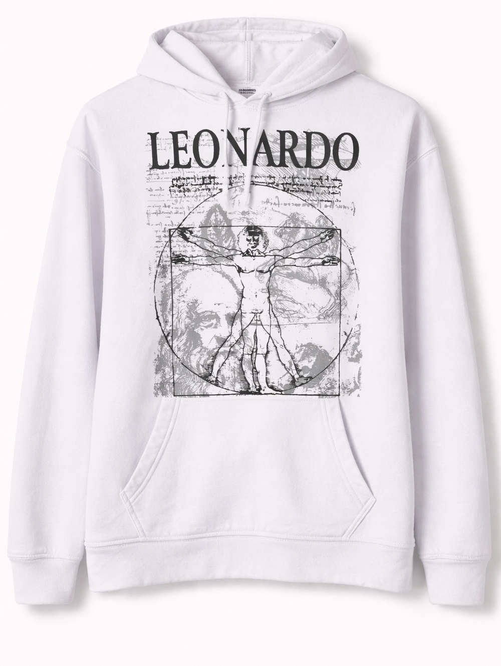 Leonardo Da Vinci Vitruvian Man Graphic Hoodie White Pullover Sweatshirt Size M